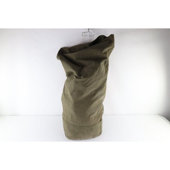 Vintage 50s Korean War Distressed Canvas Top Loader Duffel Bag Green Stamped USA - Picture 1 of 12